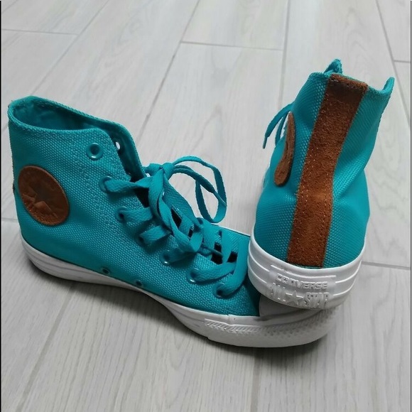 Converse Shoes - Turquoise Converse with Leather Detail Converse Shoes - Turquoise Converse with Leather Detail